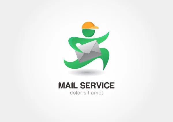 Running homme avec enveloppe postale. Service de messagerie avec parcelle. Courrier serv — Image vectorielle