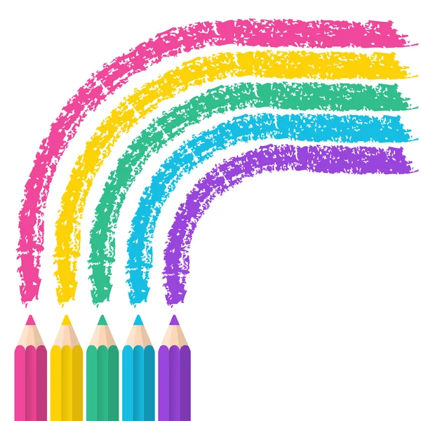 Lápices de color sobre fondo blanco con líneas de arco iris. Vector enfermedad — Archivo Imágenes Vectoriales
