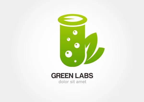 Balão verde com folhas, ícone do laboratório. Modelo de design de logotipo de vetor — Vetor de Stock