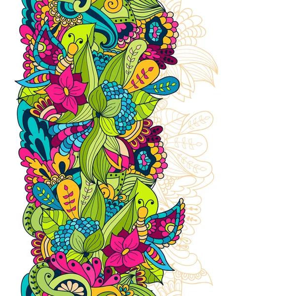 Doodle dessinés à la main motif floral de vagues, feuilles abstraites et flux — Image vectorielle