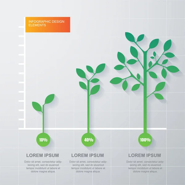 Grüner Baum und Pflanze Infografiken Diagrammvorlage. Vektor-illus — Stockvektor