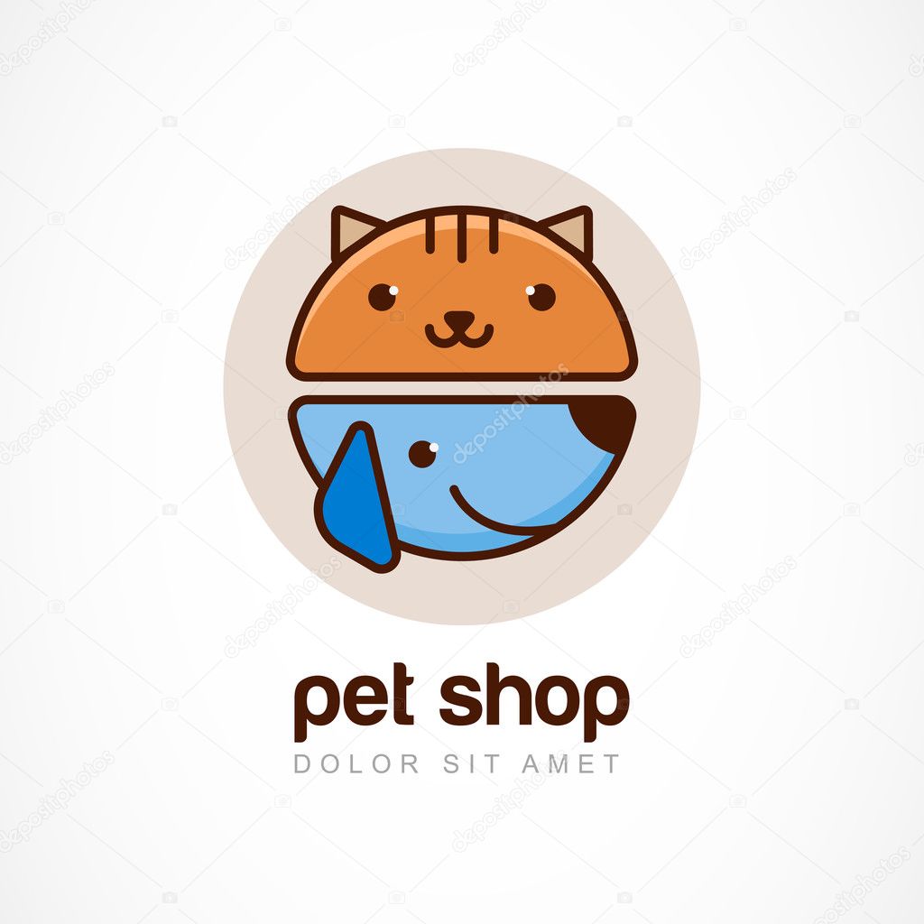 Abstract design concept for pet shop or veterinary. Dog and cat symbol. Vector logo template.