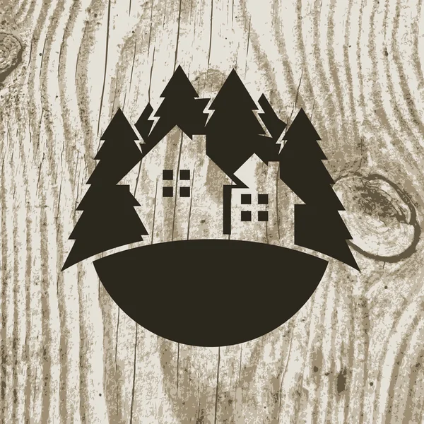 Vintage Style insigne maison écologique avec l'arbre sur la texture en bois backg — Image vectorielle