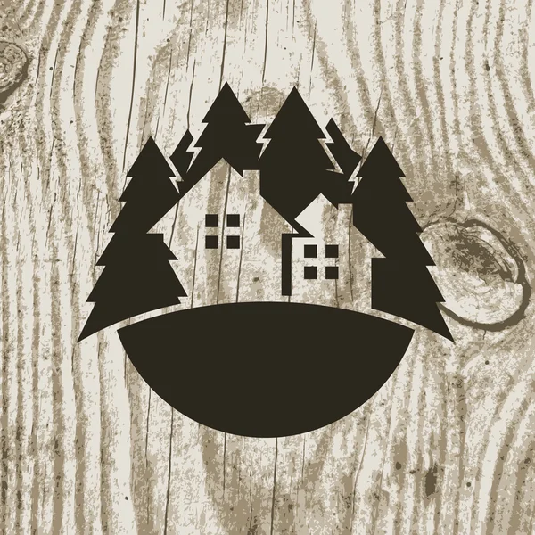 Vintage w stylu eko dom znaczek z drzewa na drewniane tekstury backg Grafika Wektorowa