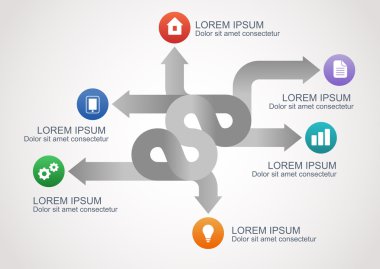 Renkli simgeler, vektör arka plan t oklarla Infographic gri