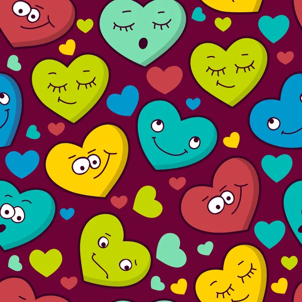 Modèle sans soudure coloré d'émotions coeur dessin animé. Saint-Valentin — Image vectorielle