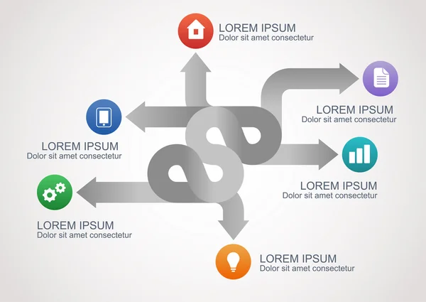 Infographic grijze pijlen met kleurrijke pictogrammen, vector achtergrond t — Stockvector