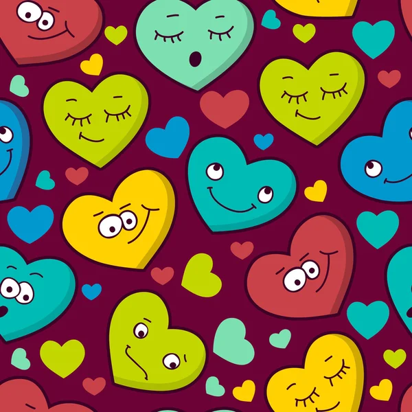Colorful seamless pattern of cartoon heart emotions. Valentine's — Stock Vector