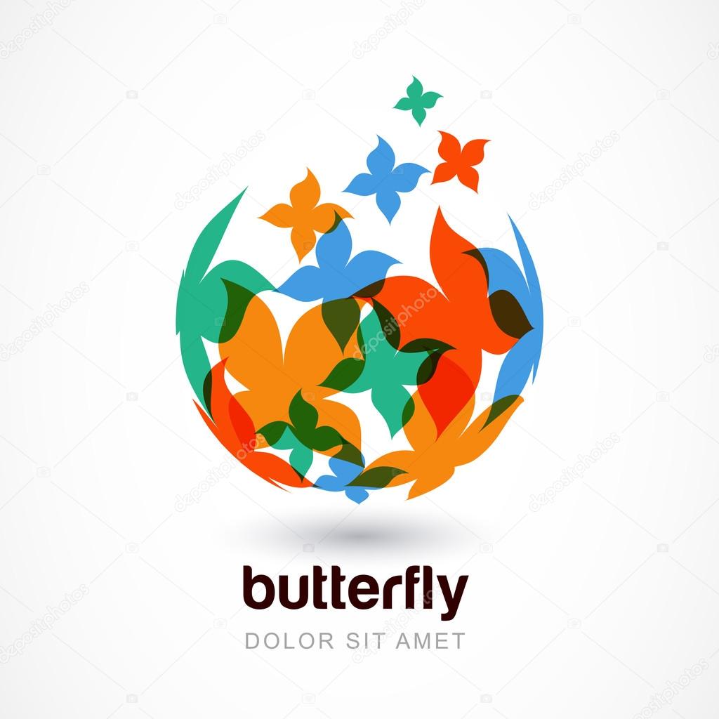 Vector logo design template. Colorful abstract flying butterflie