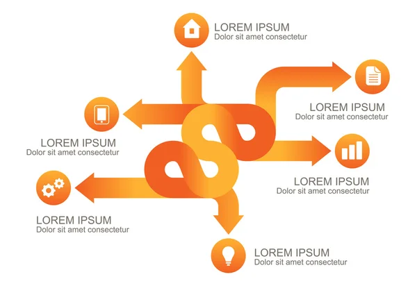 Vektorový Infographic oranžové šipky s kulatým ikony, pozadí te — Stockový vektor