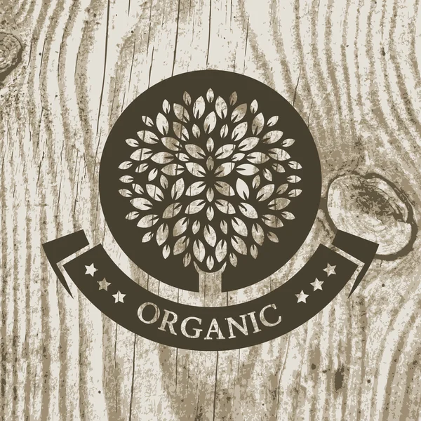 Insignia de producto orgánico con árbol en textura de madera. Vector ilust — Archivo Imágenes Vectoriales