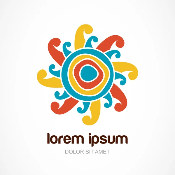 Vektör logo tasarım şablonu. Renkli doodle güneş. Tasarım konsepti