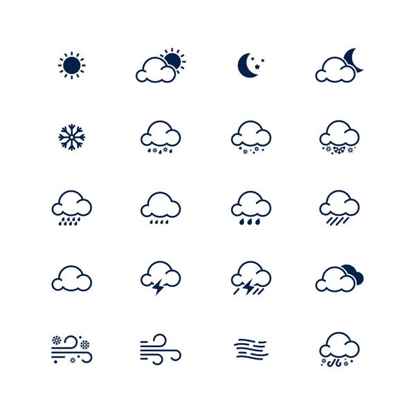 Insieme dell'icona di semplice linea Meteo. Illustrazione di vettore. Meteorologia s — Vettoriale Stock