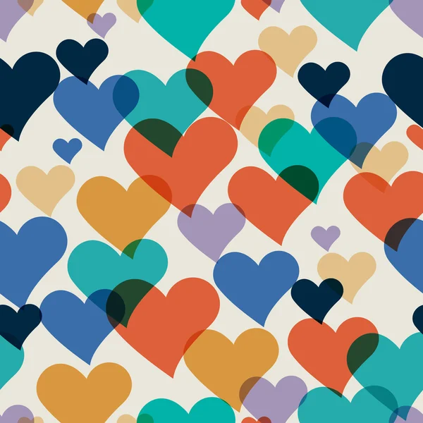 Vector seamless hand-drawn pattern with colorful hearts. Valenti — Stock Vector