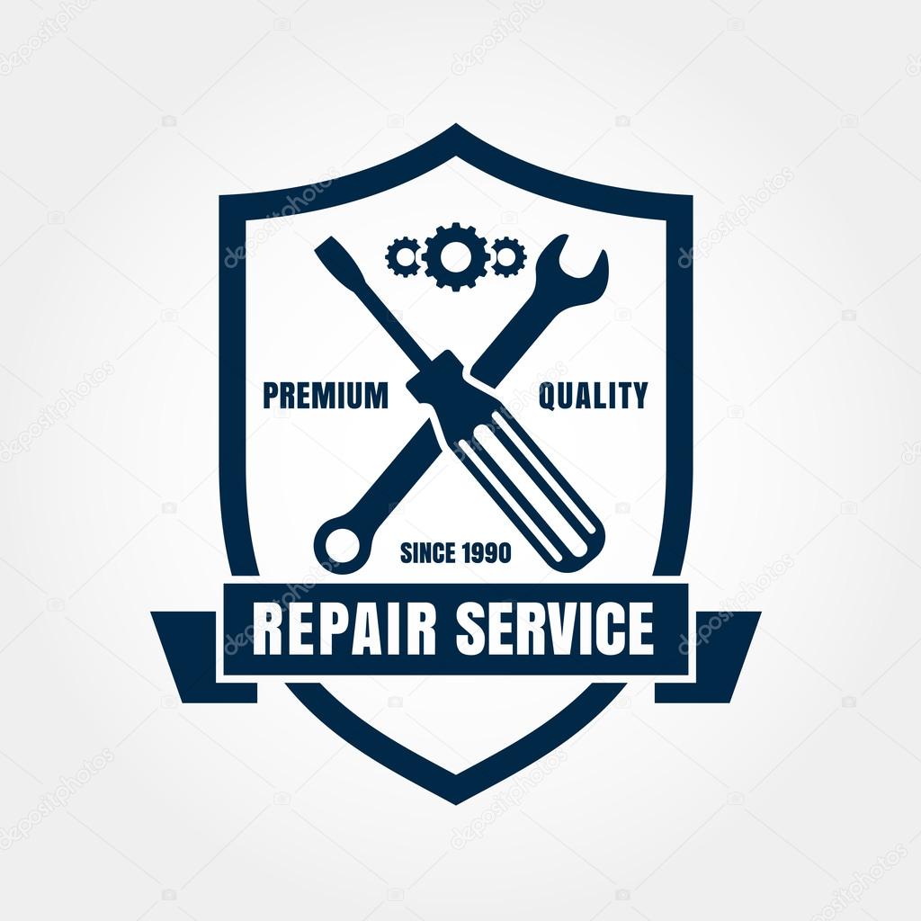 Vintage style car repair service shield label. Vector logo desig