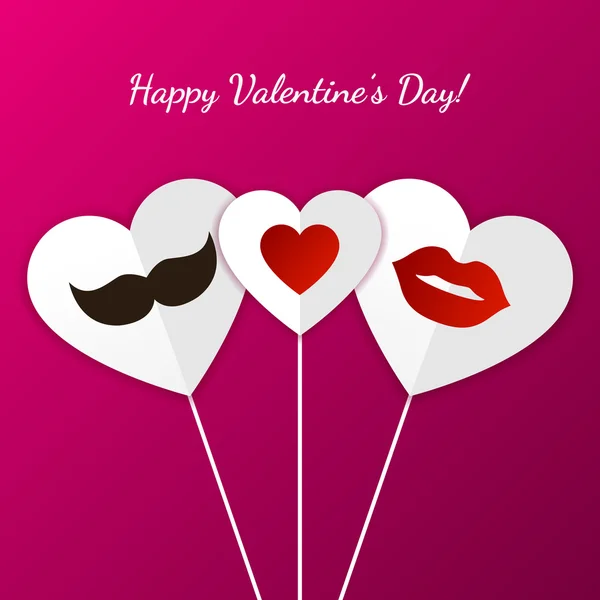 Feliz día de San Valentín tarjeta de felicitación. Labios de mujeres, hombres de bigote — Archivo Imágenes Vectoriales