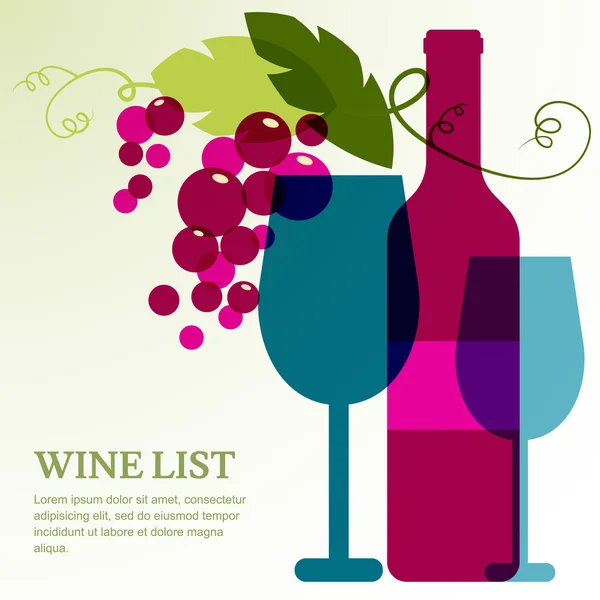 Fles wijn, glas en tak van druif met bladeren. — Stockvector