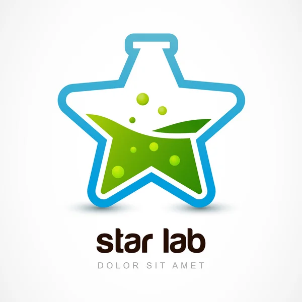 Star shaped flask with liquid, lab icon. Vector logo design temp — Stock Vector