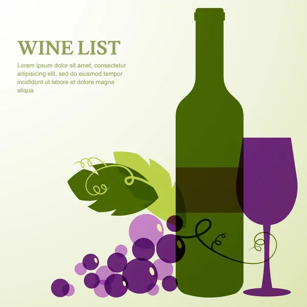 Wine bottle, glass and branch of grape with leaves. — Stock Vector