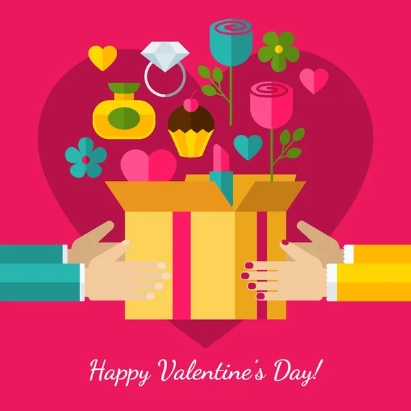 Happy Valentines Day wenskaart. Reeks van platte ontwerpconcept — Stockvector
