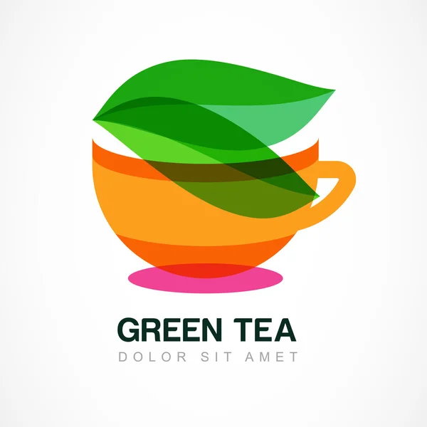 Plantilla de diseño de logotipo abstracto. Símbolo de té verde, hierbas naturales — Archivo Imágenes Vectoriales