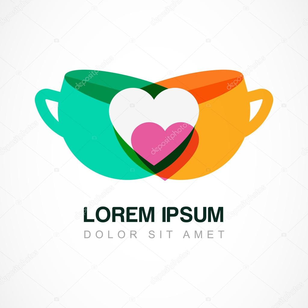 Abstract logo design template. Green tea and coffee cup symbol. Vector colorful flat icon. Concept for bar menu, tea or coffee shop, cafe.