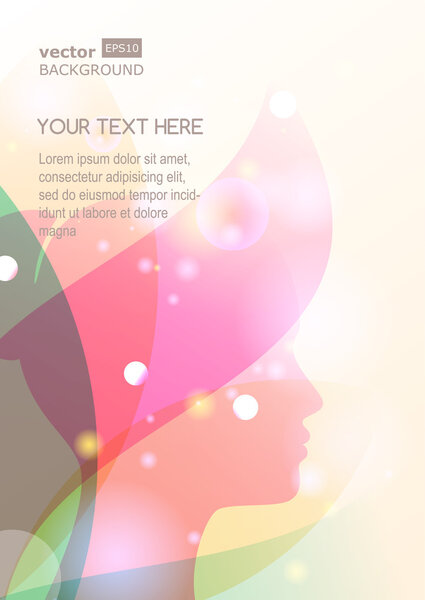Vector background with beautiful girl silhouette. Woman's face a
