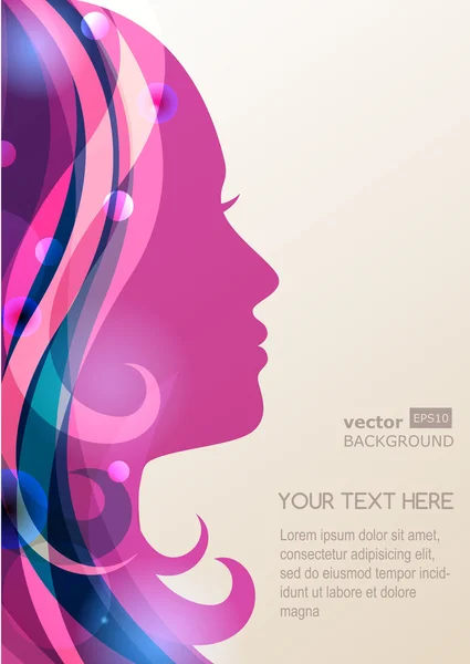 Beautiful girl silhouette with colorful hair, vector background. — Stock Vector