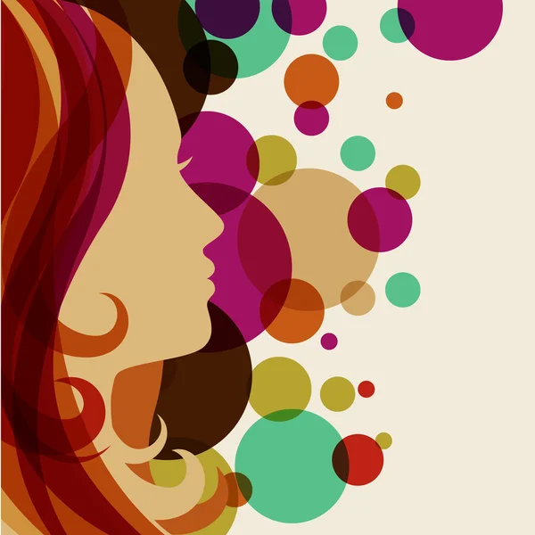 Silhouette de belle jeune fille aux cheveux rouges, fond de vecteur. Abst — Image vectorielle