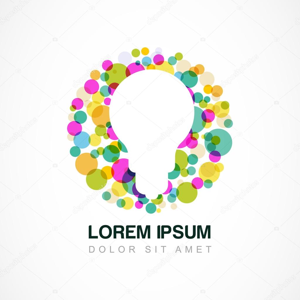 Abstract vector logo design template. Colorful circles with light bulb silhouette. Business technology, strategy, innovation, creative concept.
