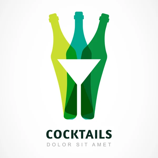 Abstrakte bunte Logo-Design-Vorlage. Flasche und Martini-Glas — Stockvektor