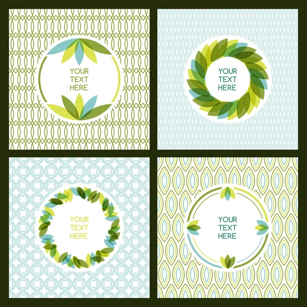 Vector set of fresh green leaves frame and seamless pattern. Nat — Stock Vector