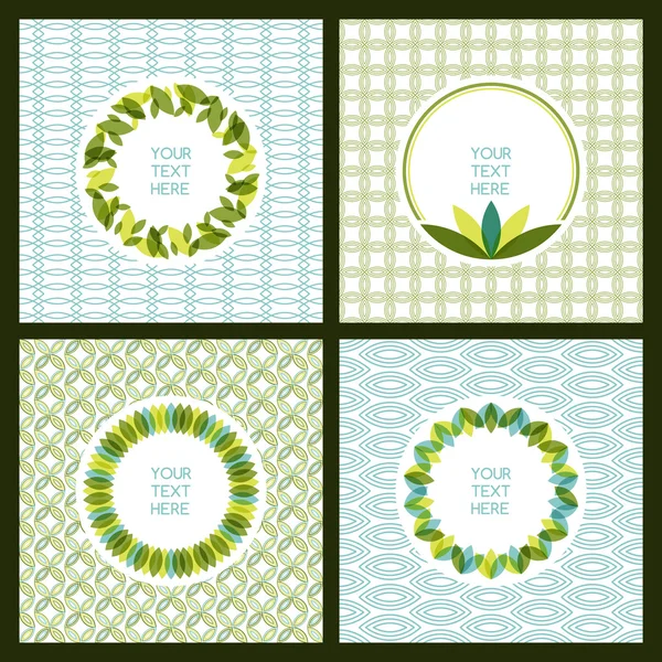 Vector set of fresh green leaves frame and seamless pattern. Nat — Stock Vector