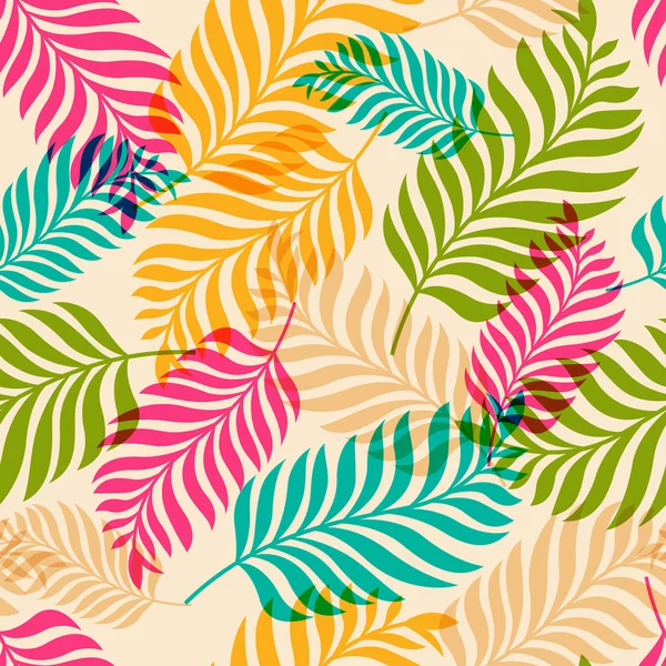 Vector seamless pattern of colorful palm tree leaves. Nature org - Stok Vektor