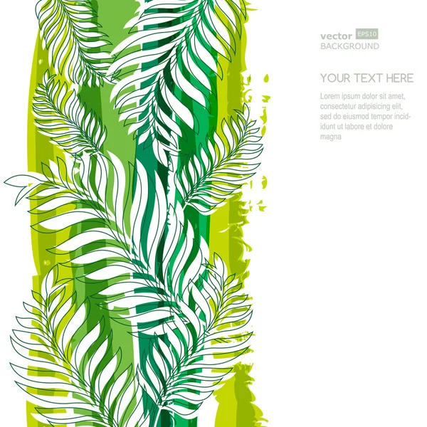 Palma verde foglie e strisce sfondo acquerello con pl — Vettoriale Stock