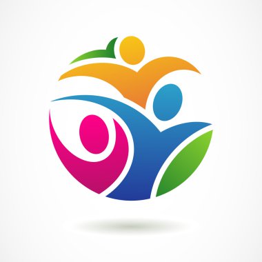 Vektör logo tasarım şablonu. C renkli soyut mutlu insanlar