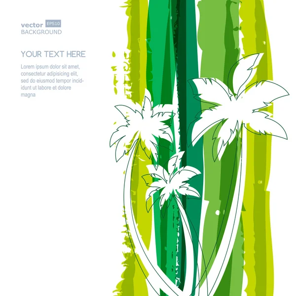 Palmový strom siluetu a zelené pruhy akvarel zázemí vtip — Stockový vektor