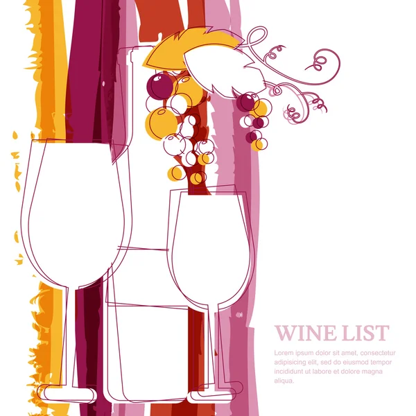 Şarap şişesi, cam, üzüm ve marsala çizgili watercol dalı — Stok Vektör