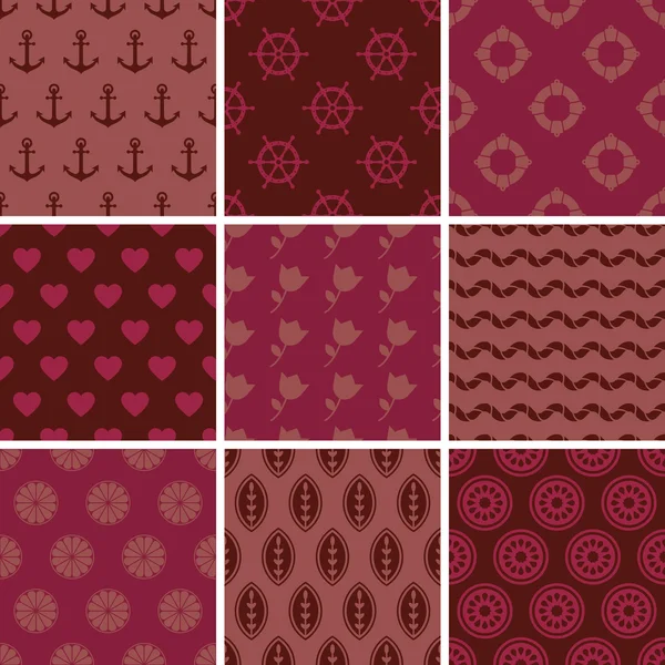 Set of simple seamless abstract marsala patterns. Vector backgro — Stock Vector