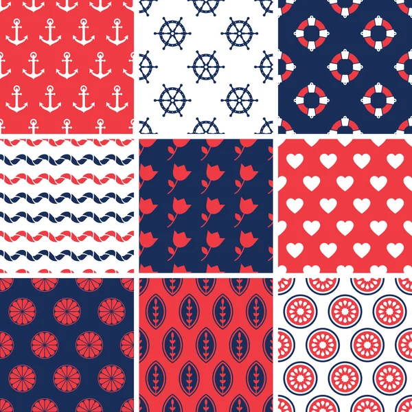 Set of simple seamless abstract summer patterns. Vector colorful — Stock Vector