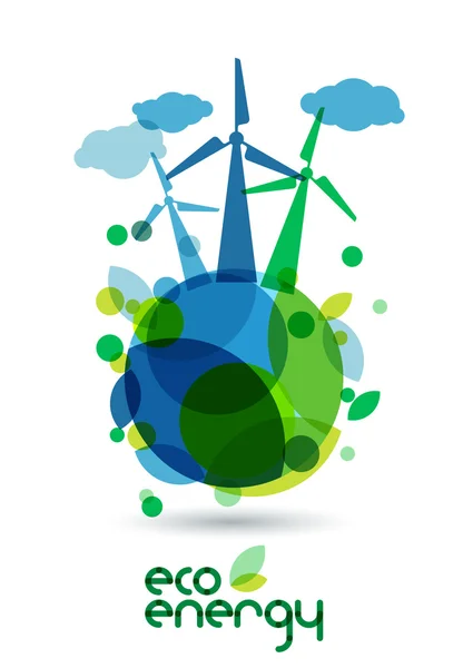 Ветрогенератор альтернативных источников энергии на зеленой земле. Абстрактные v — стоковый вектор