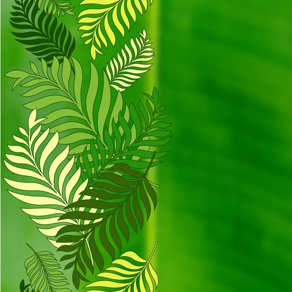 Green palm tree leaves and blurred background with place for tex — Stock Vector