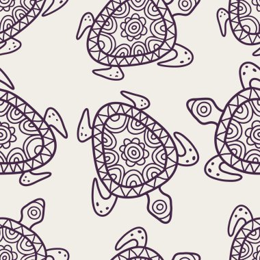 Vektör Dikişsiz dekoratif desen. Elle çizilmiş kabile bac turtle