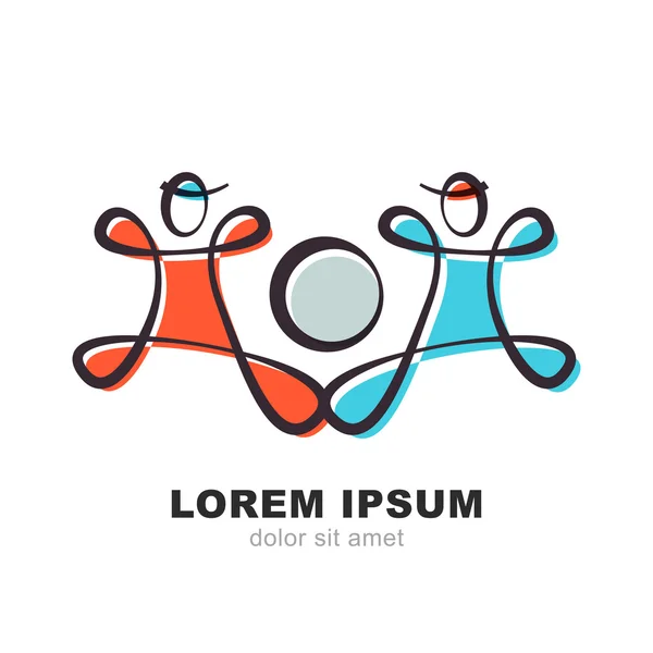 Sjabloon voor abstract logo ontwerp. Mensen met bal, sport illustra — Stockvector