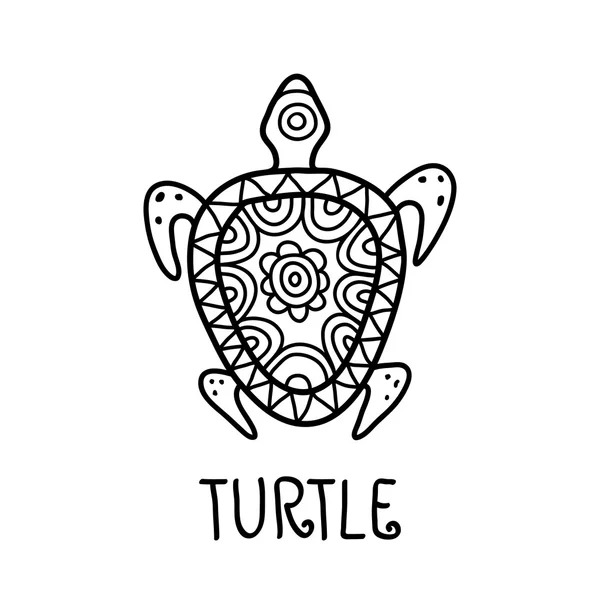 Hand drawn turtle tribal symbol. Vector decorative illustration - Stok Vektor