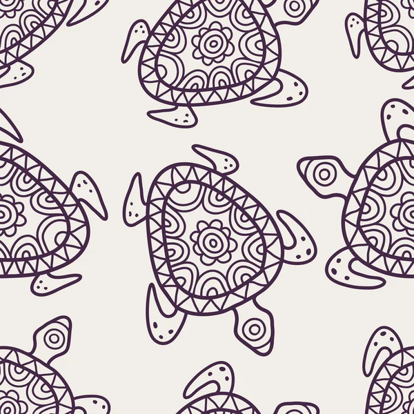 Vector naadloos decoratief patroon. Hand getrokken turtle tribal bac — Stockvector