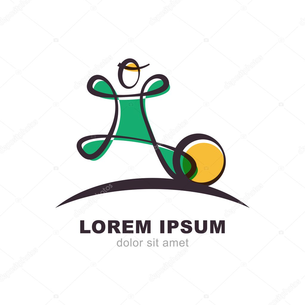 Abstract logo design template. Man with ball, sports illustration. Concept for sports club, fitness, competition, marathon, football