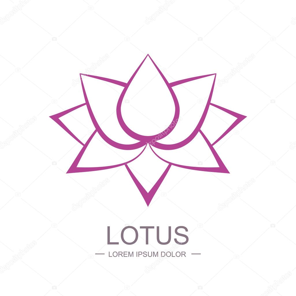 Line sketch illustration of pink lotus flower. Vector logo design template. Concept for spa, beauty salon, cosmetic shop, floral shop.