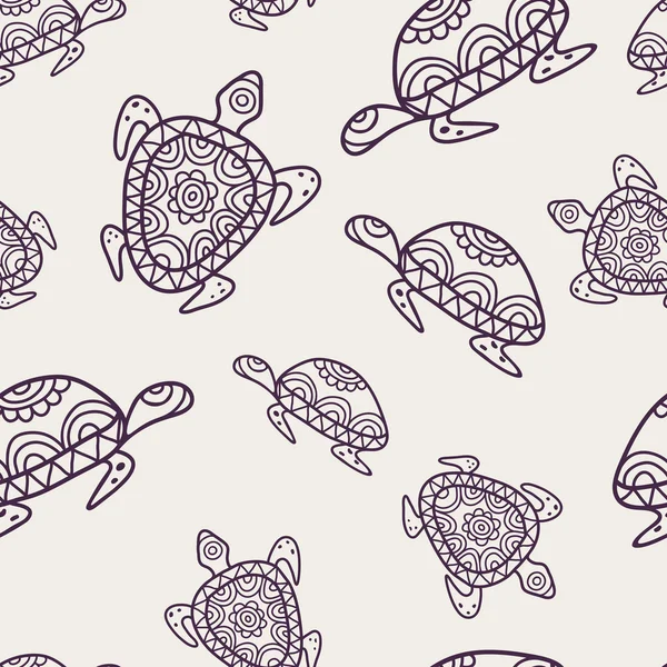 Vector naadloos decoratief patroon met decoratieve schildpadden. Hand — Stockvector