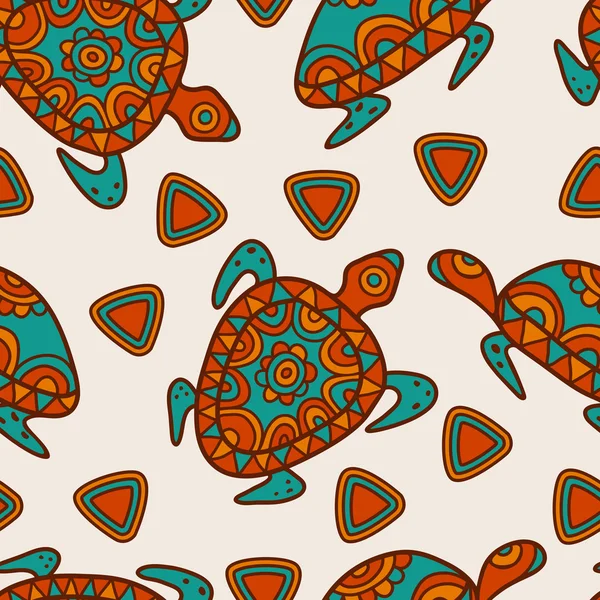 Hand drawn tribal blue and orange background. Vector seamless et — vektorikuva